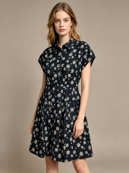 Unbranded Dresses & Skirts - NWOT Daisy Print Dress Size 6 Floral Print Short Sleeve Mini Dress Black